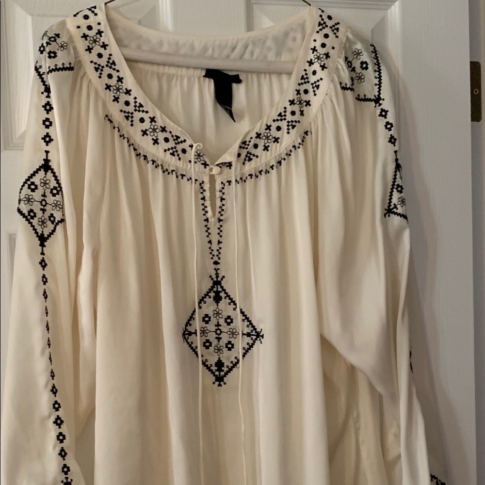 Lane Bryant long blouse black embroidered